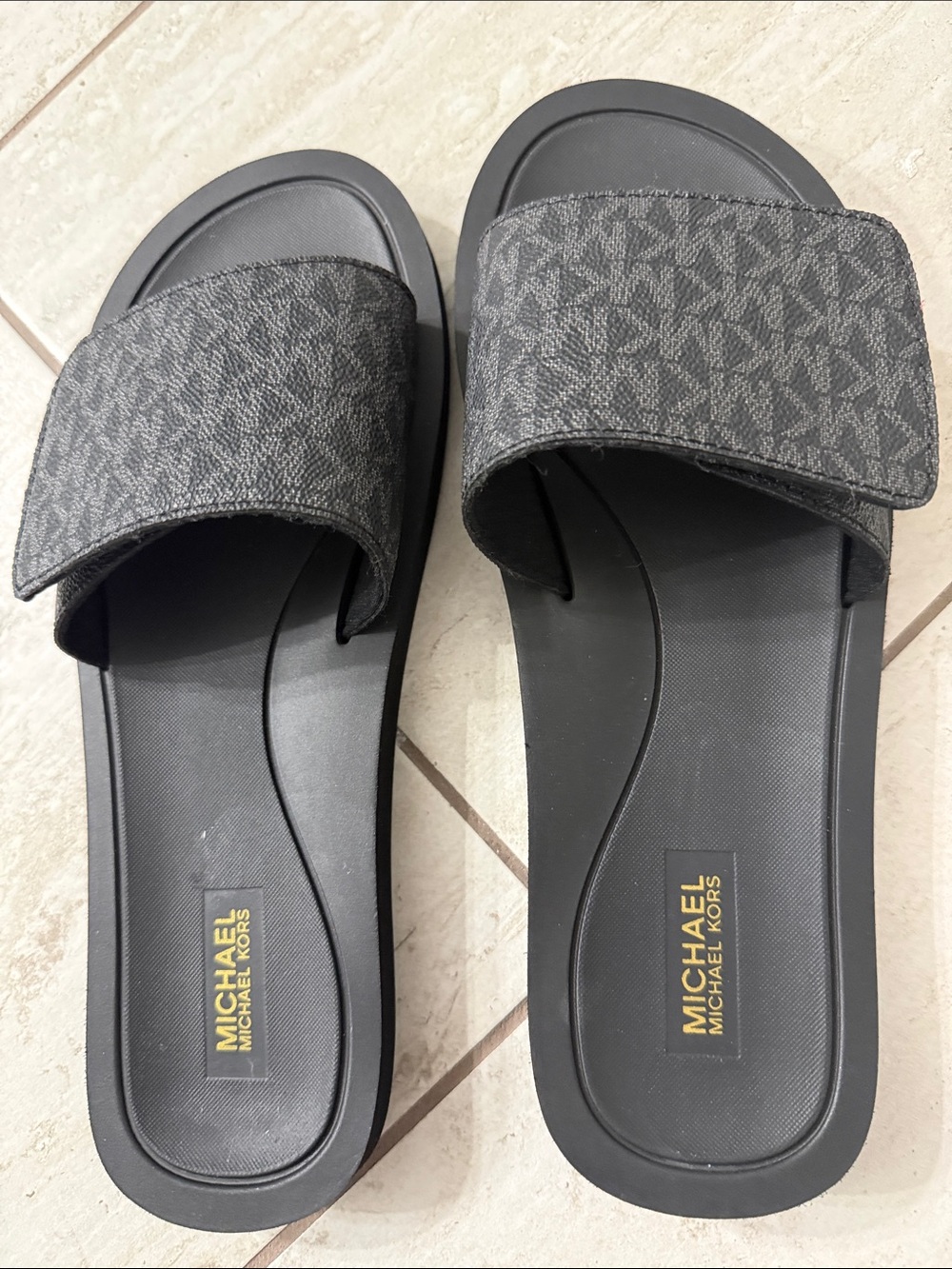 MICHAEL Michael Kors Black/Gray Logo Slide Sandals…ladies size 10